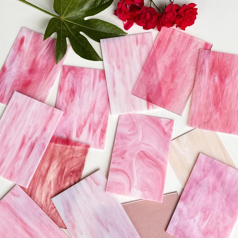 ILLUCKAI 12 Sheets COE 90 Glass for Fusing, 6 x 4 inch Fused Glass Supplies for Glass Fusing Jewelry Making, Fusible Stained Glass Sheets for Crafts (Pink Collection) - Image 3